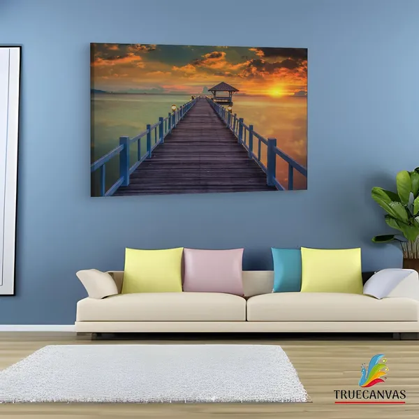 Multicolor_Wooden_Bridge_In_The_Sea,_Wooden_Framed_Canvas_Paintings_|_For_Living_Room_|_Bedroom_|_Office_|_Gallery_|_Ready_Wall_Mount_Canvas_Wall_Art_Painting_|_Size_-_12_X_18In,_Ct0672