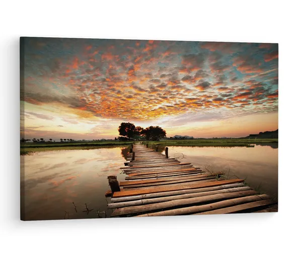 Multicolor_Stairway_To_Heaven'S_Sunset',_Wooden_Framed_Canvas_Paintings_|_For_Living_Room_|_Bedroom_|_Office_|_Gallery_|_Ready_Wall_Mount_Canvas_Wall_Art_Painting_|_Size_-_12_X_18In,_Ct0683