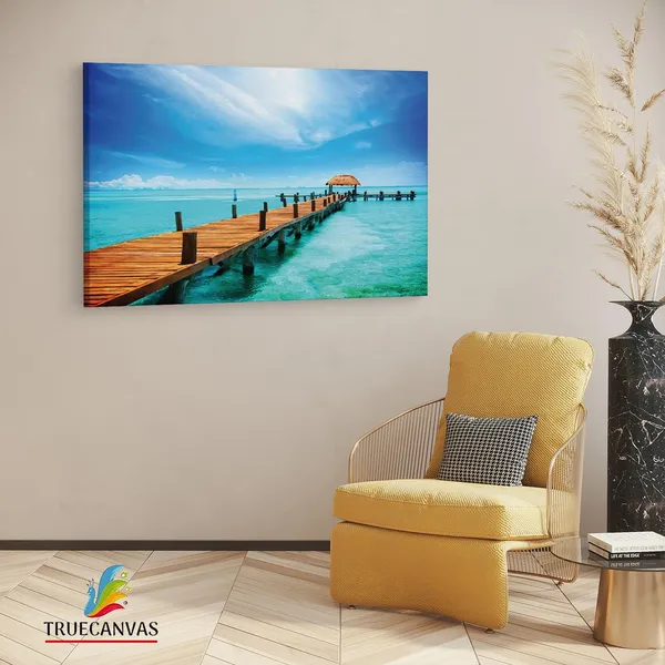 Multicolor_Tropic_Paradise_Jetty_Mexico,_Wooden_Framed_Canvas_Paintings_|_For_Living_Room_|_Bedroom_|_Office_|_Gallery_|_Ready_Wall_Mount_Canvas_Wall_Art_Painting_|_Size_-_12_X_18In,_Ct0684