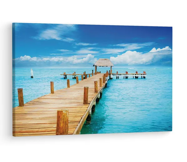 Multicolor_Tropical_Ocean_Pier_Wall_Mural,_Wooden_Framed_Canvas_Paintings_|_For_Living_Room_|_Bedroom_|_Office_|_Gallery_|_Ready_Wall_Mount_Canvas_Wall_Art_Painting_|_Size_-_12_X_18In,_Ct0685