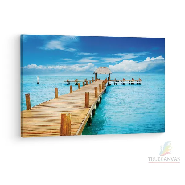 Multicolor_Tropical_Ocean_Pier_Wall_Mural,_Wooden_Framed_Canvas_Paintings_|_For_Living_Room_|_Bedroom_|_Office_|_Gallery_|_Ready_Wall_Mount_Canvas_Wall_Art_Painting_|_Size_-_12_X_18In,_Ct0685