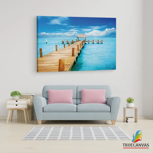 Multicolor_Tropical_Ocean_Pier_Wall_Mural,_Wooden_Framed_Canvas_Paintings_|_For_Living_Room_|_Bedroom_|_Office_|_Gallery_|_Ready_Wall_Mount_Canvas_Wall_Art_Painting_|_Size_-_12_X_18In,_Ct0685