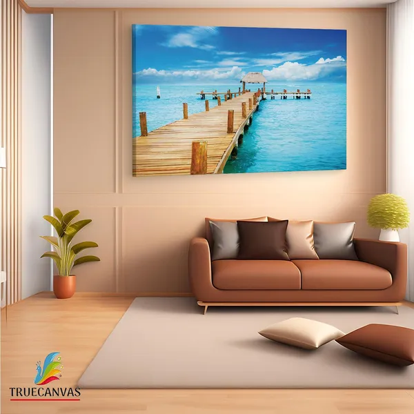 Multicolor_Tropical_Ocean_Pier_Wall_Mural,_Wooden_Framed_Canvas_Paintings_|_For_Living_Room_|_Bedroom_|_Office_|_Gallery_|_Ready_Wall_Mount_Canvas_Wall_Art_Painting_|_Size_-_12_X_18In,_Ct0685