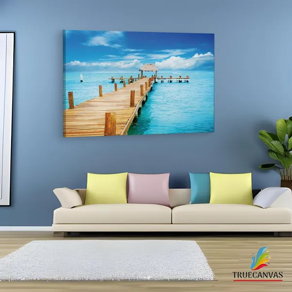 Multicolor_Tropical_Ocean_Pier_Wall_Mural,_Wooden_Framed_Canvas_Paintings_|_For_Living_Room_|_Bedroom_|_Office_|_Gallery_|_Ready_Wall_Mount_Canvas_Wall_Art_Painting_|_Size_-_12_X_18In,_Ct0685
