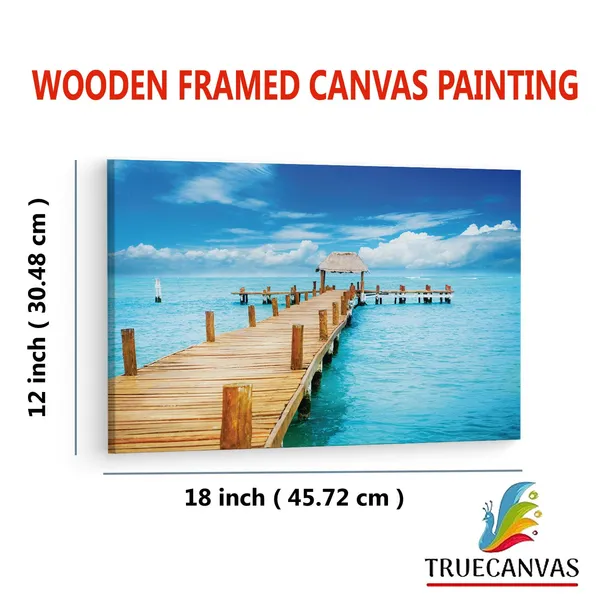 Multicolor_Tropical_Ocean_Pier_Wall_Mural,_Wooden_Framed_Canvas_Paintings_|_For_Living_Room_|_Bedroom_|_Office_|_Gallery_|_Ready_Wall_Mount_Canvas_Wall_Art_Painting_|_Size_-_12_X_18In,_Ct0685