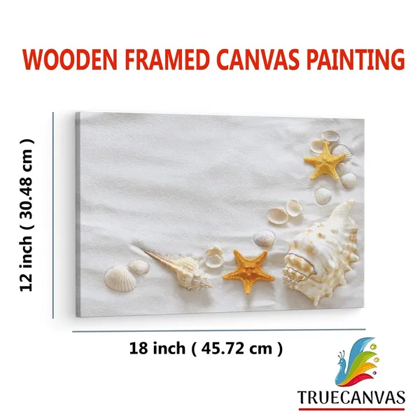 Multicolor_Yopriceville_Sand_And_Shells,_Wooden_Framed_Canvas_Paintings_|_For_Living_Room_|_Bedroom_|_Office_|_Gallery_|_Ready_Wall_Mount_Canvas_Wall_Art_Painting_|_Size_-_12_X_18In,_Ct0697