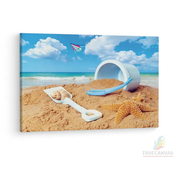 Multicolor_Beach_Scene_Bucket_And_Spade,_Wooden_Framed_Canvas_Paintings_|_For_Living_Room_|_Bedroom_|_Office_|_Gallery_|_Ready_Wall_Mount_Canvas_Wall_Art_Painting_|_Size_-_12_X_18In,_Ct0699