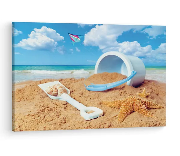 Multicolor_Beach_Scene_Bucket_And_Spade,_Wooden_Framed_Canvas_Paintings_|_For_Living_Room_|_Bedroom_|_Office_|_Gallery_|_Ready_Wall_Mount_Canvas_Wall_Art_Painting_|_Size_-_12_X_18In,_Ct0699