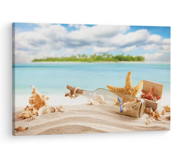 Multicolor_Seestern_Muschel_Flaschenpost,_Wooden_Framed_Canvas_Paintings_|_For_Living_Room_|_Bedroom_|_Office_|_Gallery_|_Ready_Wall_Mount_Canvas_Wall_Art_Painting_|_Size_-_12_X_18In,_Ct0703