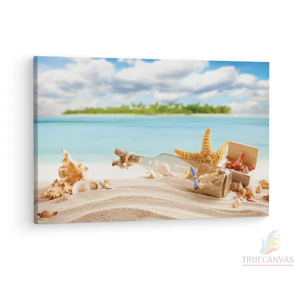 Multicolor_Seestern_Muschel_Flaschenpost,_Wooden_Framed_Canvas_Paintings_|_For_Living_Room_|_Bedroom_|_Office_|_Gallery_|_Ready_Wall_Mount_Canvas_Wall_Art_Painting_|_Size_-_12_X_18In,_Ct0703