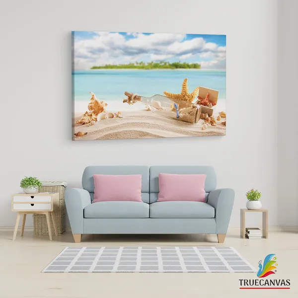 Multicolor_Seestern_Muschel_Flaschenpost,_Wooden_Framed_Canvas_Paintings_|_For_Living_Room_|_Bedroom_|_Office_|_Gallery_|_Ready_Wall_Mount_Canvas_Wall_Art_Painting_|_Size_-_12_X_18In,_Ct0703