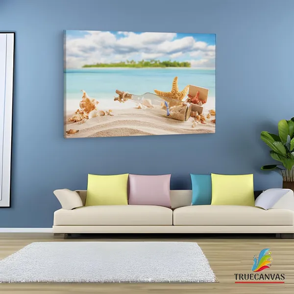 Multicolor_Seestern_Muschel_Flaschenpost,_Wooden_Framed_Canvas_Paintings_|_For_Living_Room_|_Bedroom_|_Office_|_Gallery_|_Ready_Wall_Mount_Canvas_Wall_Art_Painting_|_Size_-_12_X_18In,_Ct0703