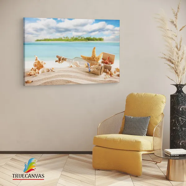 Multicolor_Seestern_Muschel_Flaschenpost,_Wooden_Framed_Canvas_Paintings_|_For_Living_Room_|_Bedroom_|_Office_|_Gallery_|_Ready_Wall_Mount_Canvas_Wall_Art_Painting_|_Size_-_12_X_18In,_Ct0703