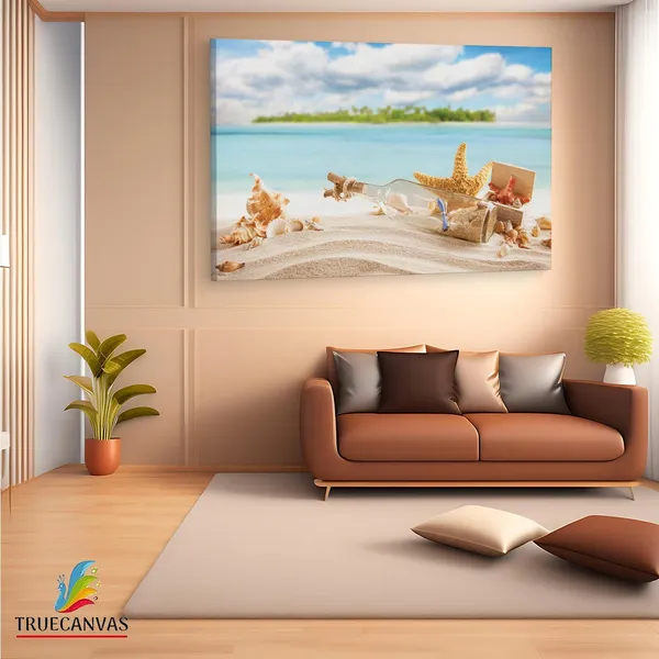 Multicolor_Seestern_Muschel_Flaschenpost,_Wooden_Framed_Canvas_Paintings_|_For_Living_Room_|_Bedroom_|_Office_|_Gallery_|_Ready_Wall_Mount_Canvas_Wall_Art_Painting_|_Size_-_12_X_18In,_Ct0703