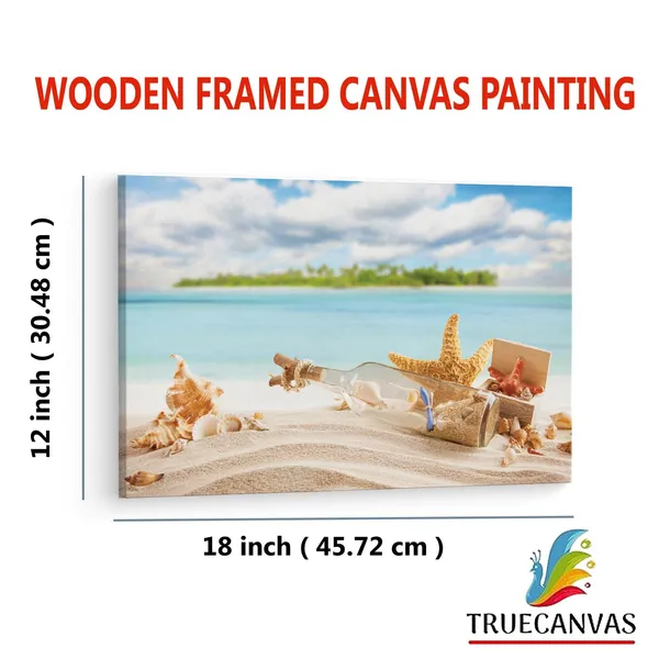 Multicolor_Seestern_Muschel_Flaschenpost,_Wooden_Framed_Canvas_Paintings_|_For_Living_Room_|_Bedroom_|_Office_|_Gallery_|_Ready_Wall_Mount_Canvas_Wall_Art_Painting_|_Size_-_12_X_18In,_Ct0703