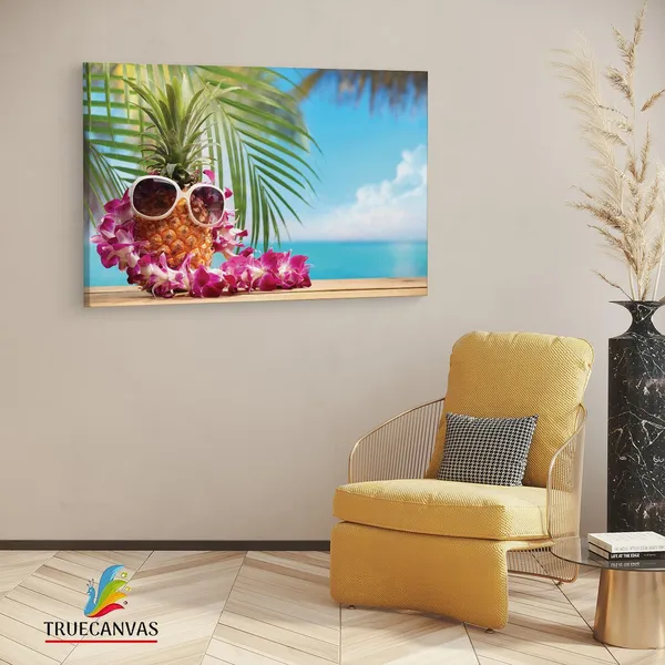 Multicolor_Beach_Party_Starfish_Pineapple,_Wooden_Framed_Canvas_Paintings_|_For_Living_Room_|_Bedroom_|_Office_|_Gallery_|_Ready_Wall_Mount_Canvas_Wall_Art_Painting_|_Size_-_12_X_18In,_Ct0706