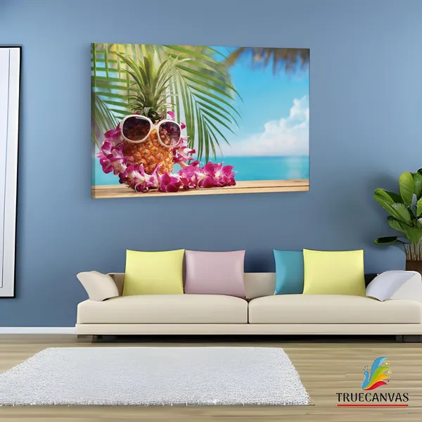 Multicolor_Beach_Party_Starfish_Pineapple,_Wooden_Framed_Canvas_Paintings_|_For_Living_Room_|_Bedroom_|_Office_|_Gallery_|_Ready_Wall_Mount_Canvas_Wall_Art_Painting_|_Size_-_12_X_18In,_Ct0706