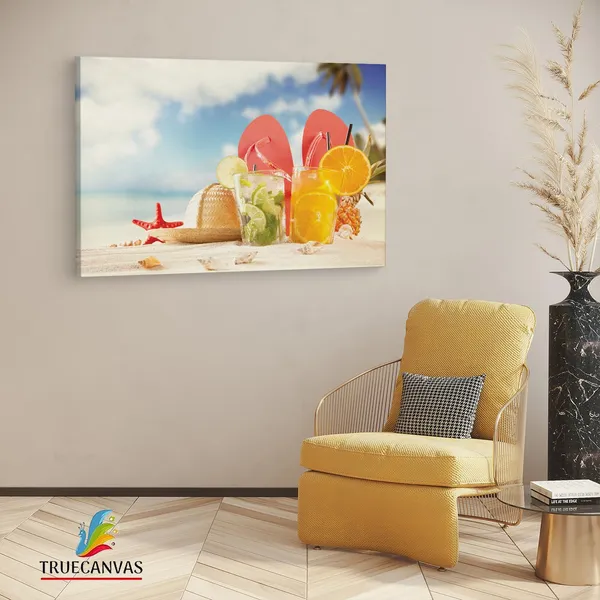 Multicolor_Tropical_Sunset_Fruit_Beach,_Wooden_Framed_Canvas_Paintings_|_For_Living_Room_|_Bedroom_|_Office_|_Gallery_|_Ready_Wall_Mount_Canvas_Wall_Art_Painting_|_Size_-_12_X_18In,_Ct0714