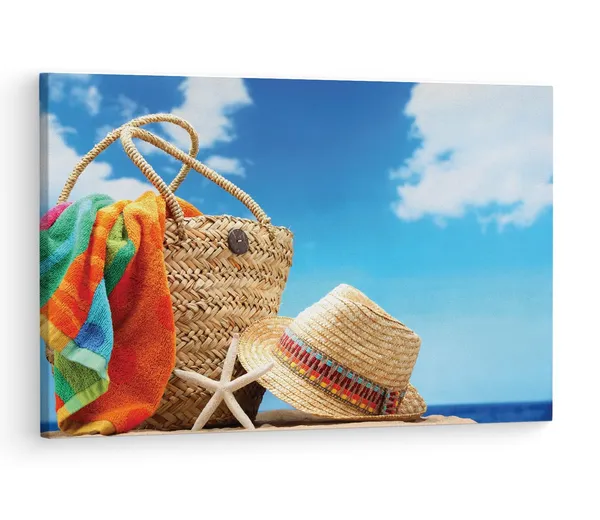 Multicolor_Beach_Accessories_On_Tropical,_Wooden_Framed_Canvas_Paintings_|_For_Living_Room_|_Bedroom_|_Office_|_Gallery_|_Ready_Wall_Mount_Canvas_Wall_Art_Painting_|_Size_-_12_X_18In,_Ct0718