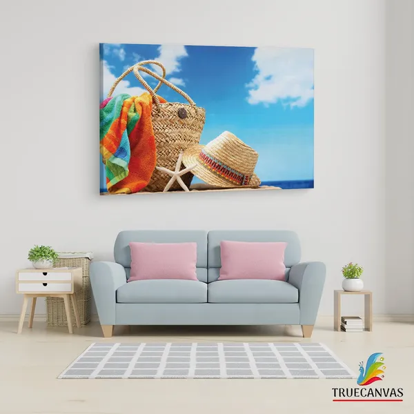 Multicolor_Beach_Accessories_On_Tropical,_Wooden_Framed_Canvas_Paintings_|_For_Living_Room_|_Bedroom_|_Office_|_Gallery_|_Ready_Wall_Mount_Canvas_Wall_Art_Painting_|_Size_-_12_X_18In,_Ct0718