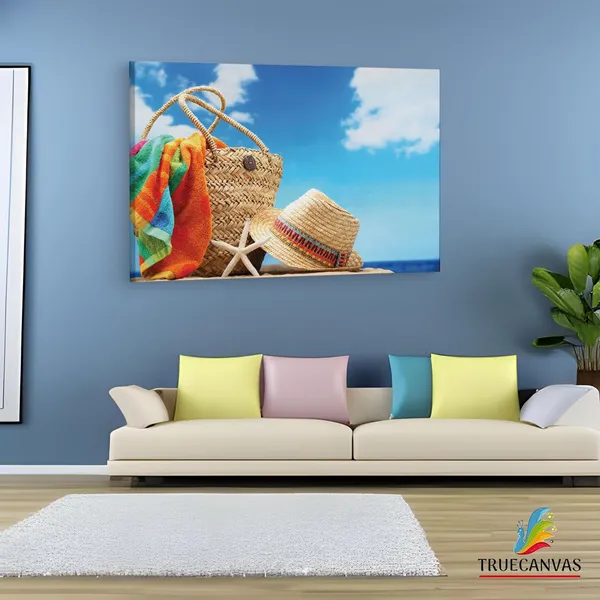 Multicolor_Beach_Accessories_On_Tropical,_Wooden_Framed_Canvas_Paintings_|_For_Living_Room_|_Bedroom_|_Office_|_Gallery_|_Ready_Wall_Mount_Canvas_Wall_Art_Painting_|_Size_-_12_X_18In,_Ct0718