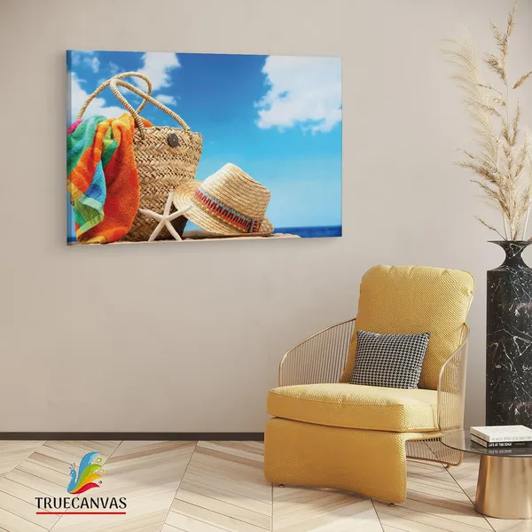 Multicolor_Beach_Accessories_On_Tropical,_Wooden_Framed_Canvas_Paintings_|_For_Living_Room_|_Bedroom_|_Office_|_Gallery_|_Ready_Wall_Mount_Canvas_Wall_Art_Painting_|_Size_-_12_X_18In,_Ct0718