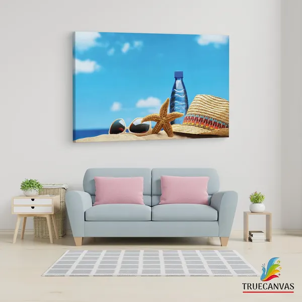 Multicolor_Cool_Summer,_Bottle,_Starfish,_Wooden_Framed_Canvas_Paintings_|_For_Living_Room_|_Bedroom_|_Office_|_Gallery_|_Ready_Wall_Mount_Canvas_Wall_Art_Painting_|_Size_-_12_X_18In,_Ct0720