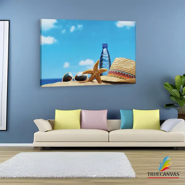 Multicolor_Cool_Summer,_Bottle,_Starfish,_Wooden_Framed_Canvas_Paintings_|_For_Living_Room_|_Bedroom_|_Office_|_Gallery_|_Ready_Wall_Mount_Canvas_Wall_Art_Painting_|_Size_-_12_X_18In,_Ct0720