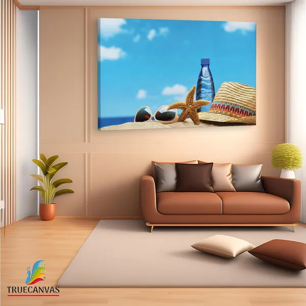 Multicolor_Cool_Summer,_Bottle,_Starfish,_Wooden_Framed_Canvas_Paintings_|_For_Living_Room_|_Bedroom_|_Office_|_Gallery_|_Ready_Wall_Mount_Canvas_Wall_Art_Painting_|_Size_-_12_X_18In,_Ct0720