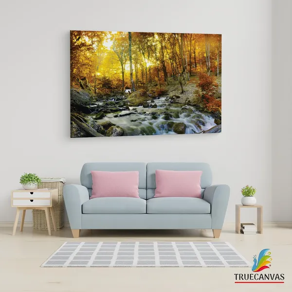 Multicolor_Autumn_Creek_Woods_Wall_Mural,_Wooden_Framed_Canvas_Paintings_|_For_Living_Room_|_Bedroom_|_Office_|_Gallery_|_Ready_Wall_Mount_Canvas_Wall_Art_Painting_|_Size_-_12_X_18In,_Ct0802