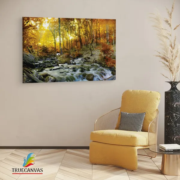 Multicolor_Autumn_Creek_Woods_Wall_Mural,_Wooden_Framed_Canvas_Paintings_|_For_Living_Room_|_Bedroom_|_Office_|_Gallery_|_Ready_Wall_Mount_Canvas_Wall_Art_Painting_|_Size_-_12_X_18In,_Ct0802