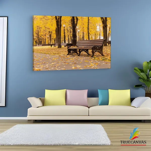 Multicolor_Autumn_Park_Bench_Scene,_Wooden_Framed_Canvas_Paintings_|_For_Living_Room_|_Bedroom_|_Office_|_Gallery_|_Ready_Wall_Mount_Canvas_Wall_Art_Painting_|_Size_-_12_X_18In,_Ct0809