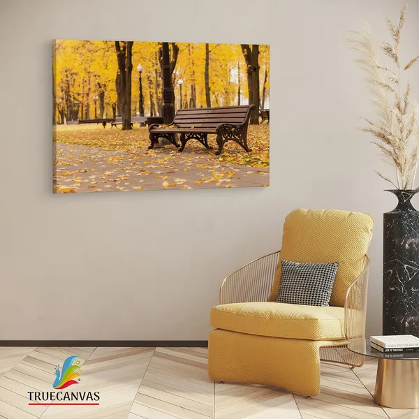Multicolor_Autumn_Park_Bench_Scene,_Wooden_Framed_Canvas_Paintings_|_For_Living_Room_|_Bedroom_|_Office_|_Gallery_|_Ready_Wall_Mount_Canvas_Wall_Art_Painting_|_Size_-_12_X_18In,_Ct0809