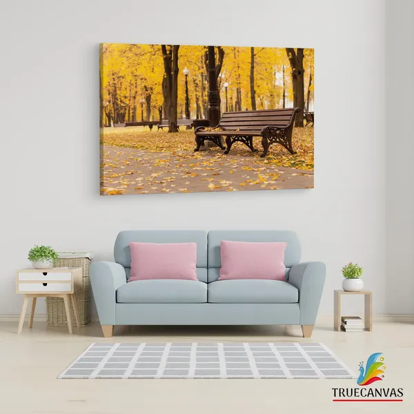 Multicolor_Autumn_Park_Bench_Scene,_Wooden_Framed_Canvas_Paintings_|_For_Living_Room_|_Bedroom_|_Office_|_Gallery_|_Ready_Wall_Mount_Canvas_Wall_Art_Painting_|_Size_-_12_X_18In,_Ct0809