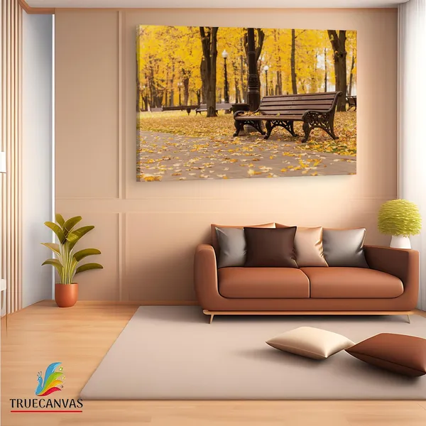 Multicolor_Autumn_Park_Bench_Scene,_Wooden_Framed_Canvas_Paintings_|_For_Living_Room_|_Bedroom_|_Office_|_Gallery_|_Ready_Wall_Mount_Canvas_Wall_Art_Painting_|_Size_-_12_X_18In,_Ct0809