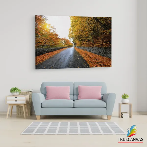 Multicolor_|_Forest_Road_Yellow_Tree_With_Sun,_Wooden_Framed_Canvas_Paintings_|_For_Living_Room_|_Bedroom_|_Office_|_Gallery_|_Ready_Wall_Mount_Canvas_Wall_Art_Painting_|_Size_-_12_X_18In,_Ct0822