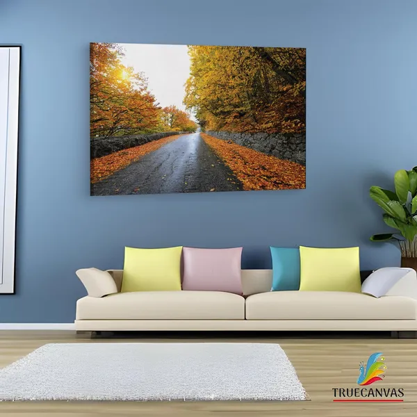 Multicolor_|_Forest_Road_Yellow_Tree_With_Sun,_Wooden_Framed_Canvas_Paintings_|_For_Living_Room_|_Bedroom_|_Office_|_Gallery_|_Ready_Wall_Mount_Canvas_Wall_Art_Painting_|_Size_-_12_X_18In,_Ct0822