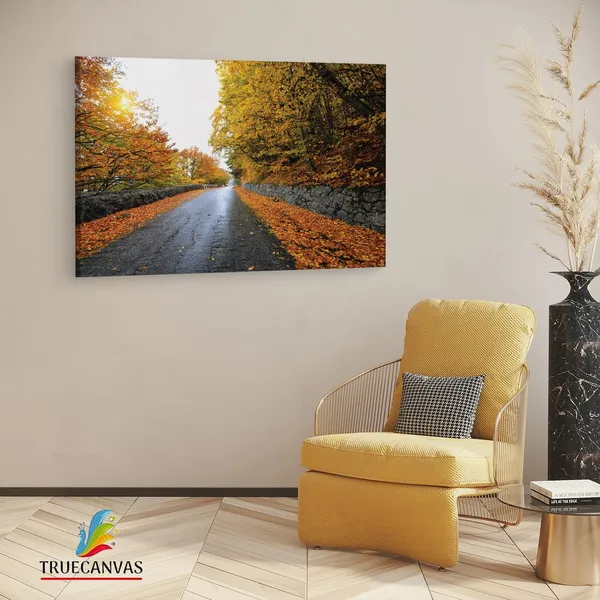 Multicolor_|_Forest_Road_Yellow_Tree_With_Sun,_Wooden_Framed_Canvas_Paintings_|_For_Living_Room_|_Bedroom_|_Office_|_Gallery_|_Ready_Wall_Mount_Canvas_Wall_Art_Painting_|_Size_-_12_X_18In,_Ct0822