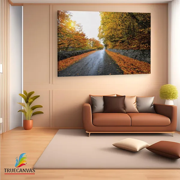 Multicolor_|_Forest_Road_Yellow_Tree_With_Sun,_Wooden_Framed_Canvas_Paintings_|_For_Living_Room_|_Bedroom_|_Office_|_Gallery_|_Ready_Wall_Mount_Canvas_Wall_Art_Painting_|_Size_-_12_X_18In,_Ct0822