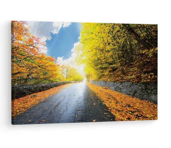 Multicolor_|_Forest_Road_Yellow_Tree_With_Sun,_Wooden_Framed_Canvas_Paintings_|_For_Living_Room_|_Bedroom_|_Office_|_Gallery_|_Ready_Wall_Mount_Canvas_Wall_Art_Painting_|_Size_-_12_X_18In,_Ct0823