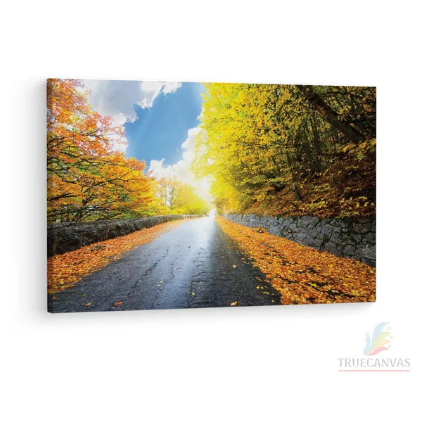 Multicolor_|_Forest_Road_Yellow_Tree_With_Sun,_Wooden_Framed_Canvas_Paintings_|_For_Living_Room_|_Bedroom_|_Office_|_Gallery_|_Ready_Wall_Mount_Canvas_Wall_Art_Painting_|_Size_-_12_X_18In,_Ct0823
