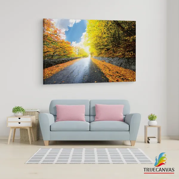 Multicolor_|_Forest_Road_Yellow_Tree_With_Sun,_Wooden_Framed_Canvas_Paintings_|_For_Living_Room_|_Bedroom_|_Office_|_Gallery_|_Ready_Wall_Mount_Canvas_Wall_Art_Painting_|_Size_-_12_X_18In,_Ct0823