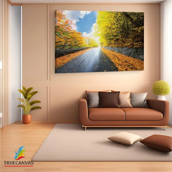 Multicolor_|_Forest_Road_Yellow_Tree_With_Sun,_Wooden_Framed_Canvas_Paintings_|_For_Living_Room_|_Bedroom_|_Office_|_Gallery_|_Ready_Wall_Mount_Canvas_Wall_Art_Painting_|_Size_-_12_X_18In,_Ct0823