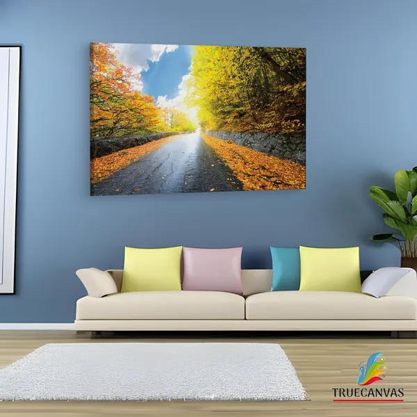 Multicolor_|_Forest_Road_Yellow_Tree_With_Sun,_Wooden_Framed_Canvas_Paintings_|_For_Living_Room_|_Bedroom_|_Office_|_Gallery_|_Ready_Wall_Mount_Canvas_Wall_Art_Painting_|_Size_-_12_X_18In,_Ct0823