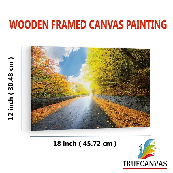 Multicolor_|_Forest_Road_Yellow_Tree_With_Sun,_Wooden_Framed_Canvas_Paintings_|_For_Living_Room_|_Bedroom_|_Office_|_Gallery_|_Ready_Wall_Mount_Canvas_Wall_Art_Painting_|_Size_-_12_X_18In,_Ct0823