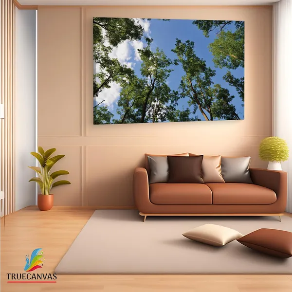 Multicolor_Green_Leaf_Tree_Under_Blue_Sky,_Wooden_Framed_Canvas_Paintings_|_For_Living_Room_|_Bedroom_|_Office_|_Gallery_|_Ready_Wall_Mount_Canvas_Wall_Art_Painting_|_Size_-_12_X_18In,_Ct0858