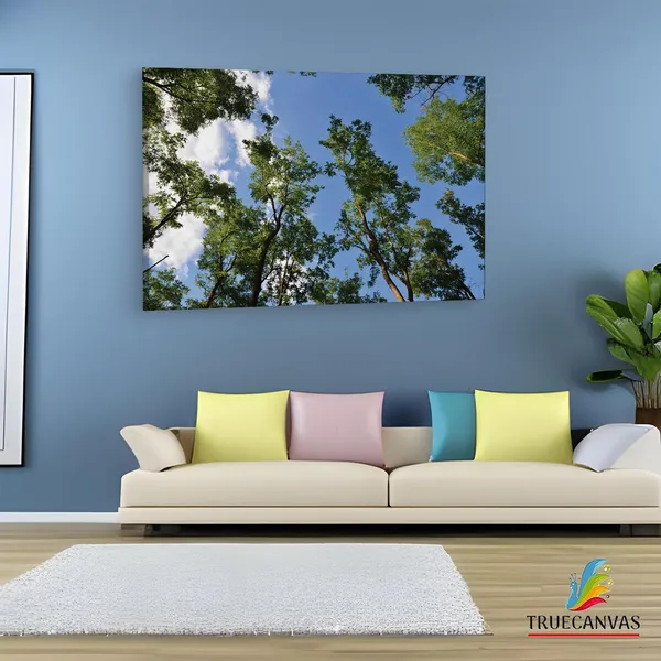 Multicolor_Green_Leaf_Tree_Under_Blue_Sky,_Wooden_Framed_Canvas_Paintings_|_For_Living_Room_|_Bedroom_|_Office_|_Gallery_|_Ready_Wall_Mount_Canvas_Wall_Art_Painting_|_Size_-_12_X_18In,_Ct0858