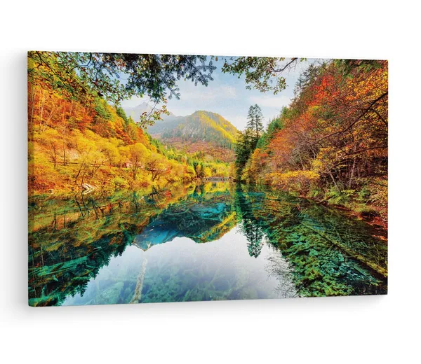 Multicolor_Jiuzhai_Valley_National_Park,_Wooden_Framed_Canvas_Paintings_|_For_Living_Room_|_Bedroom_|_Office_|_Gallery_|_Ready_Wall_Mount_Canvas_Wall_Art_Painting_|_Size_-_12_X_18In,_Ct0914