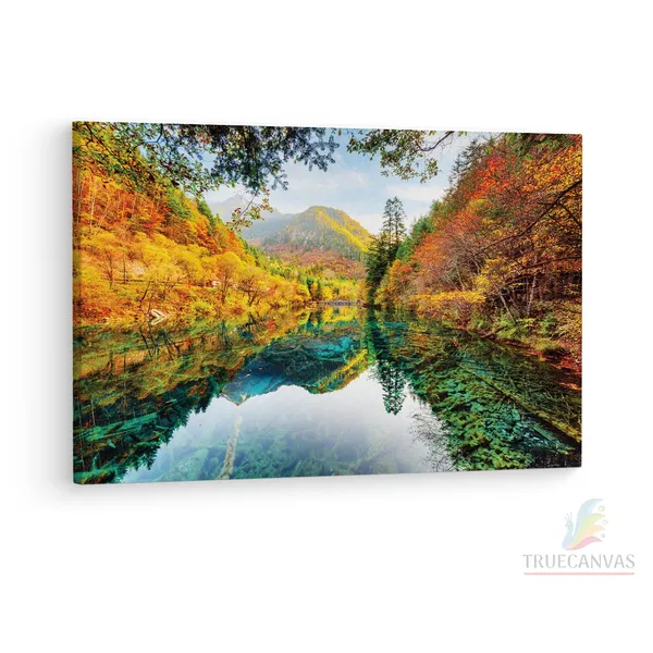 Multicolor_Jiuzhai_Valley_National_Park,_Wooden_Framed_Canvas_Paintings_|_For_Living_Room_|_Bedroom_|_Office_|_Gallery_|_Ready_Wall_Mount_Canvas_Wall_Art_Painting_|_Size_-_12_X_18In,_Ct0914