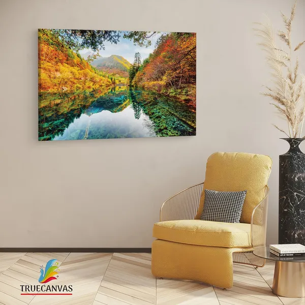 Multicolor_Jiuzhai_Valley_National_Park,_Wooden_Framed_Canvas_Paintings_|_For_Living_Room_|_Bedroom_|_Office_|_Gallery_|_Ready_Wall_Mount_Canvas_Wall_Art_Painting_|_Size_-_12_X_18In,_Ct0914